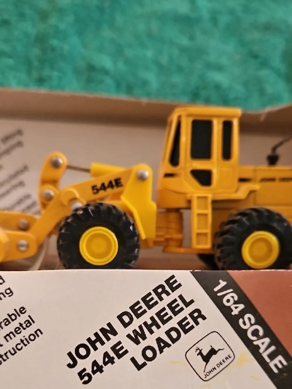 John Deere Yellow 544E Wheel Loader Toy with Black Tires 1989 K9